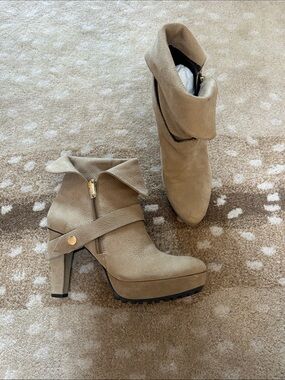 Diane von Furstenberg Avalon Camel Tumbled Nubuck Booties from Neimans